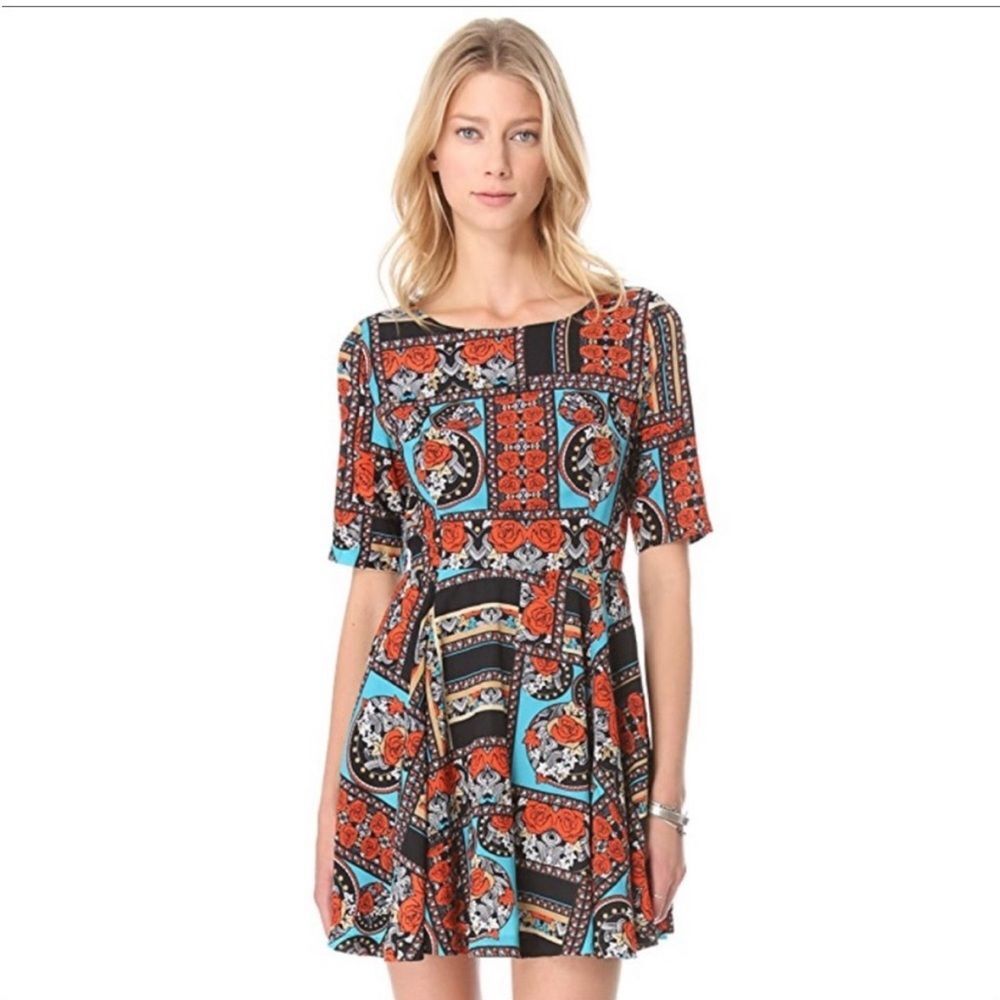 Minkpink Kiss From A Rose Floral Patchwork Skater Dress Sz M